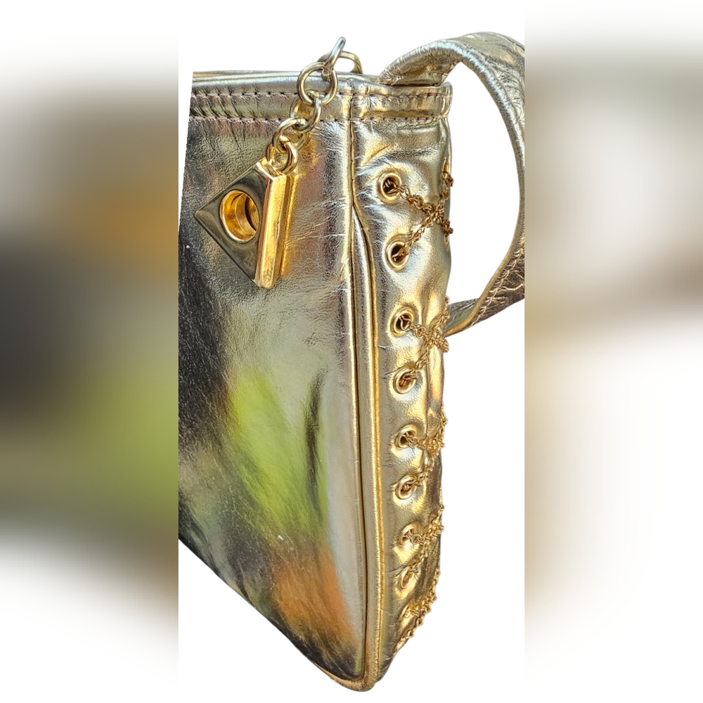 Dawli - Vintage Retro Y2K Shimmery Gold Genuine Leather Crossbody Bag USA Made